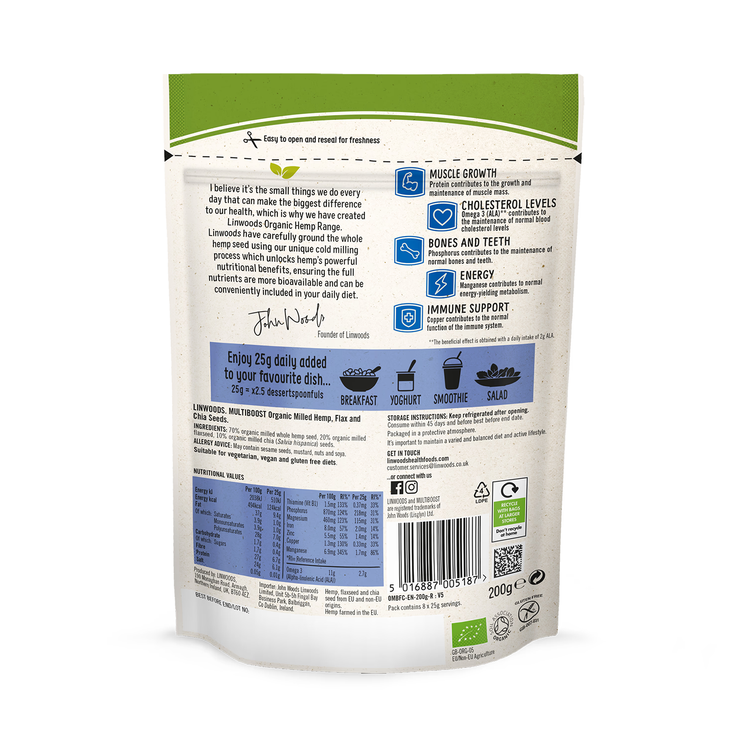 Linwoods Multiboost organic mixed seeds 200g, imported from the UK