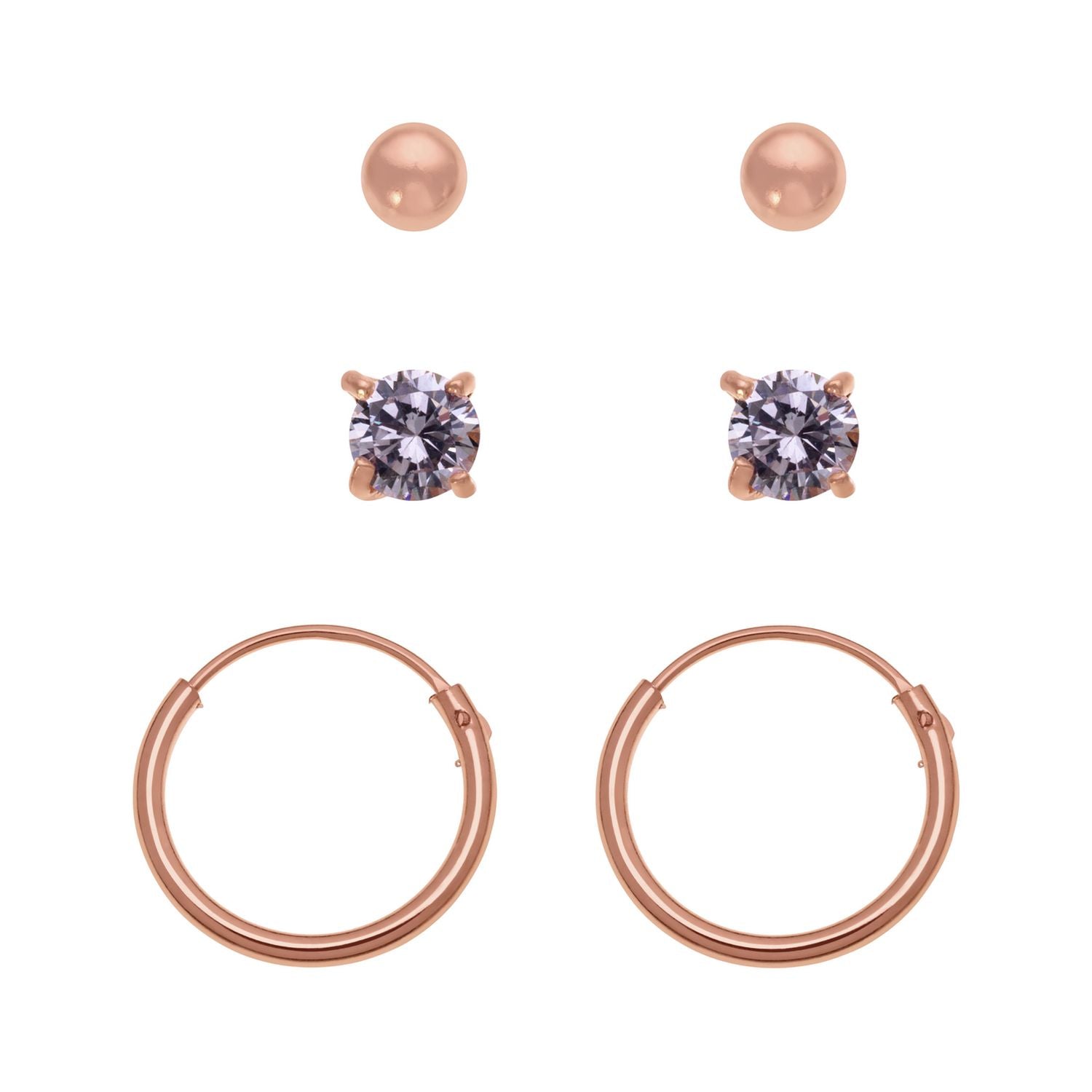 Revere rose gold plated sterling silver hoop earrings set - British product