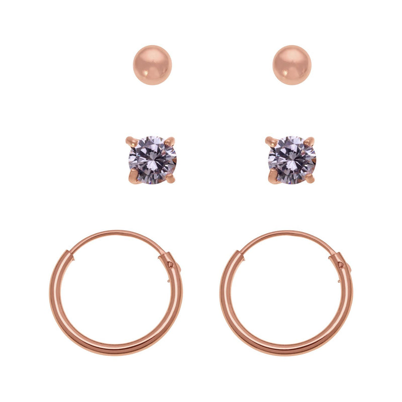Revere rose gold plated sterling silver hoop earrings set - British product
