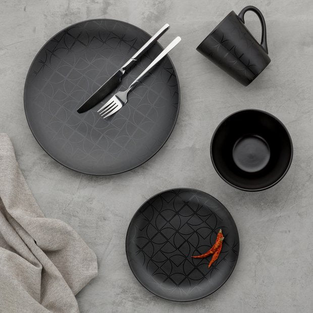 Argos Home Geo Black 16-piece stoneware dinner set, UK version