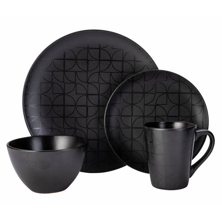 Argos Home Geo Black 16-piece stoneware dinner set, UK version