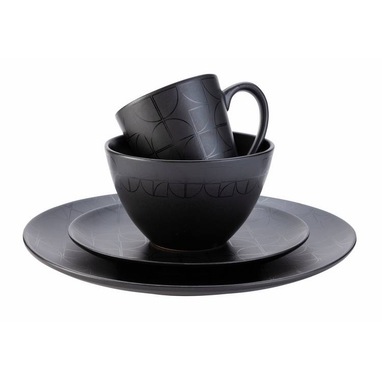 Argos Home Geo Black 16-piece stoneware dinner set, UK version