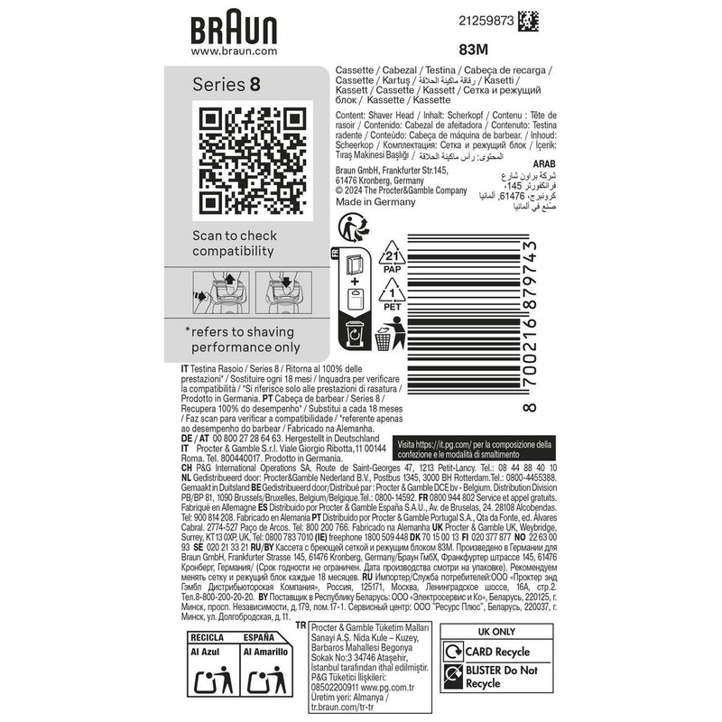 Braun Series 8 shaver head replacement 83M (British brand)