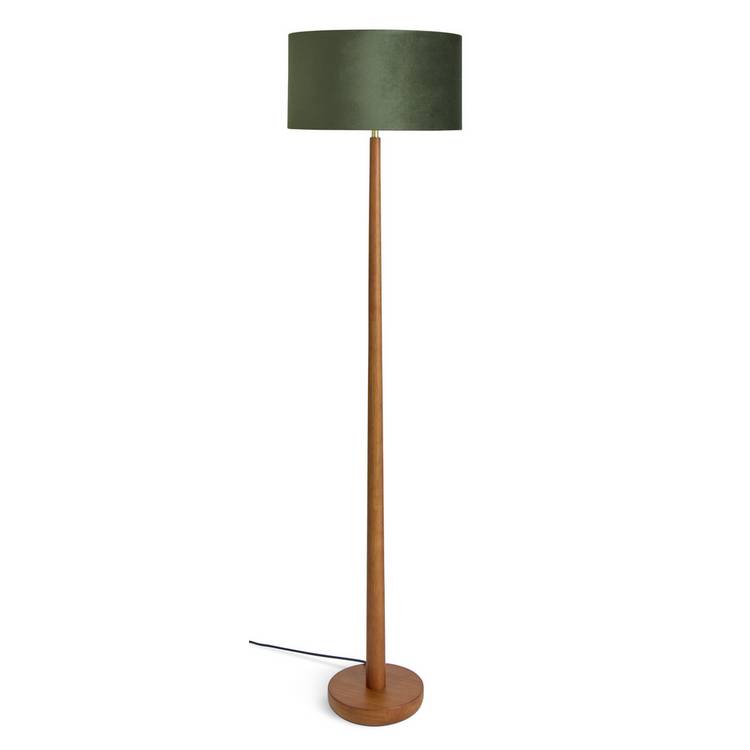 Habitat tapered wood floor lamp in walnut and green, imported from the UK