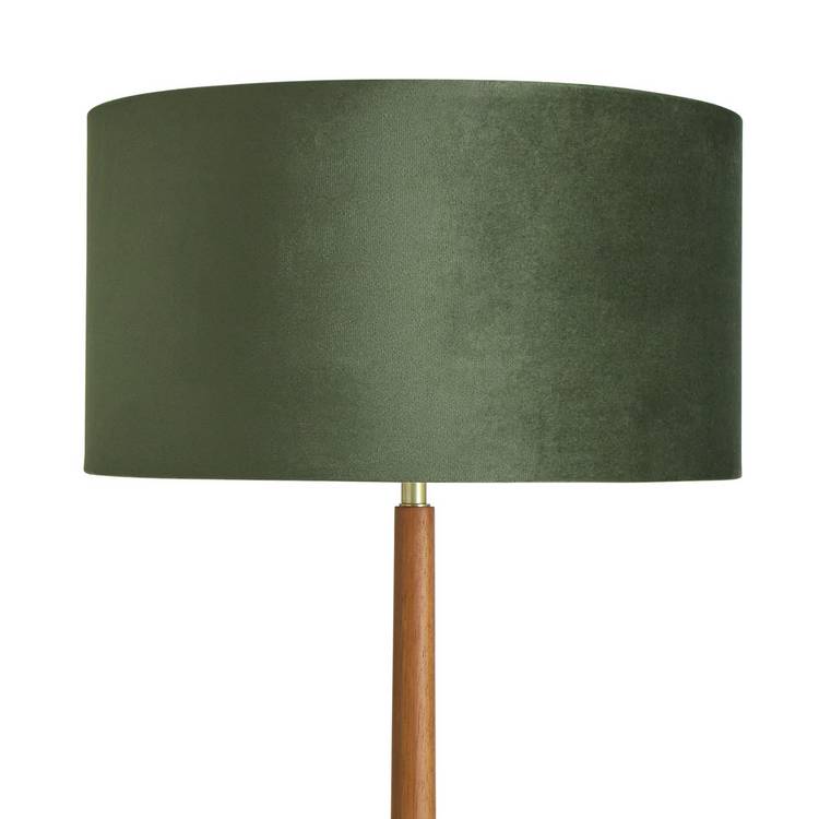 Habitat tapered wood floor lamp in walnut and green, imported from the UK