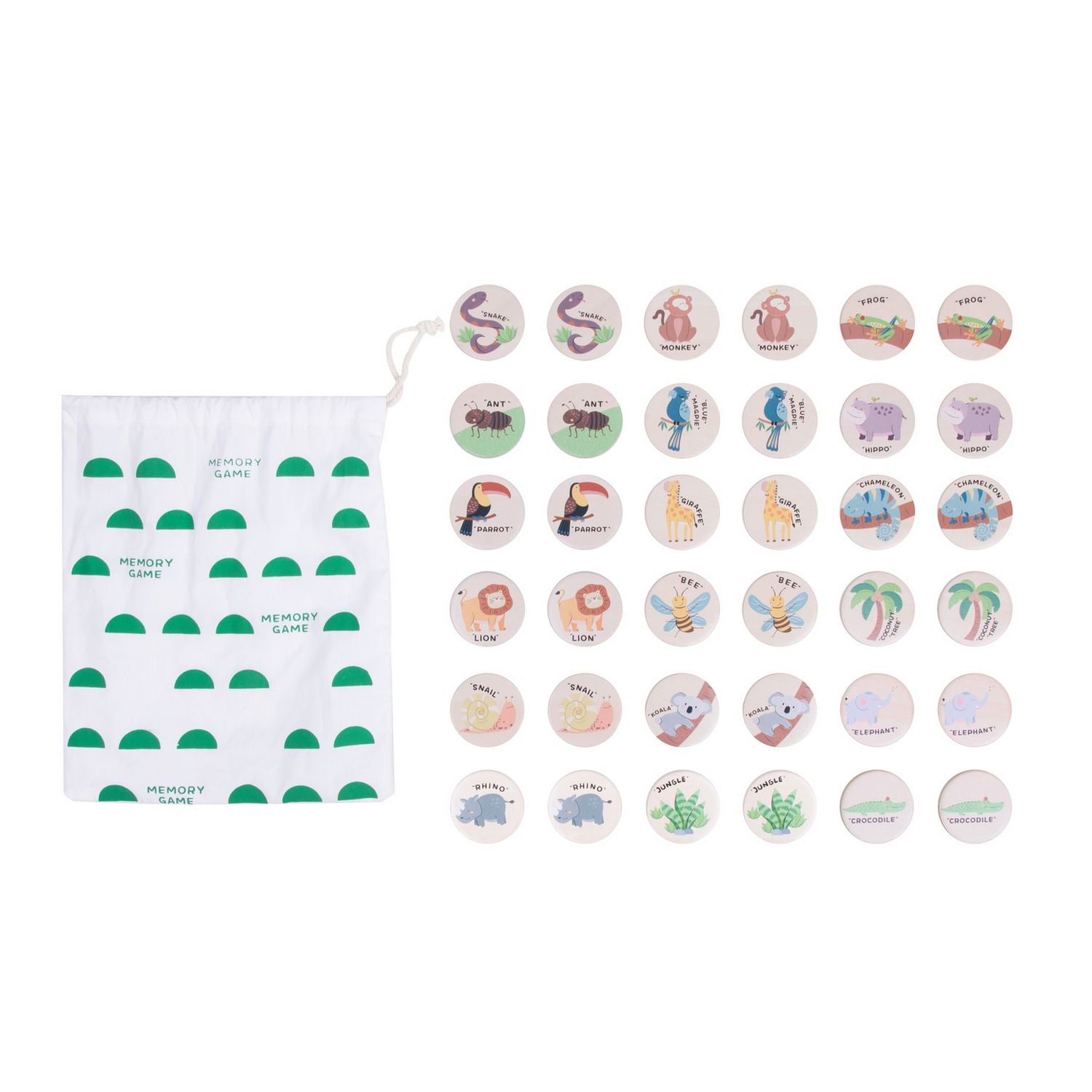 Chad Valley wooden memory game with jungle animals (British brand)