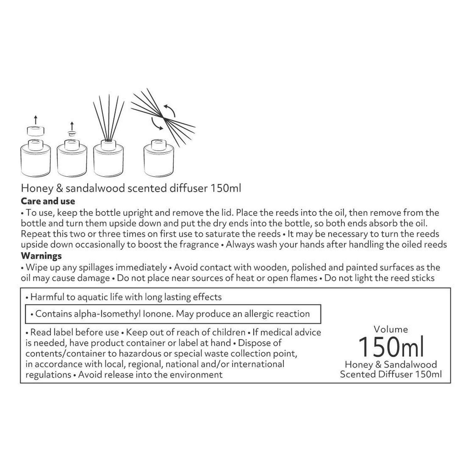 Argos Home reed diffuser Honey and Sandalwood 150ml, imported from the UK