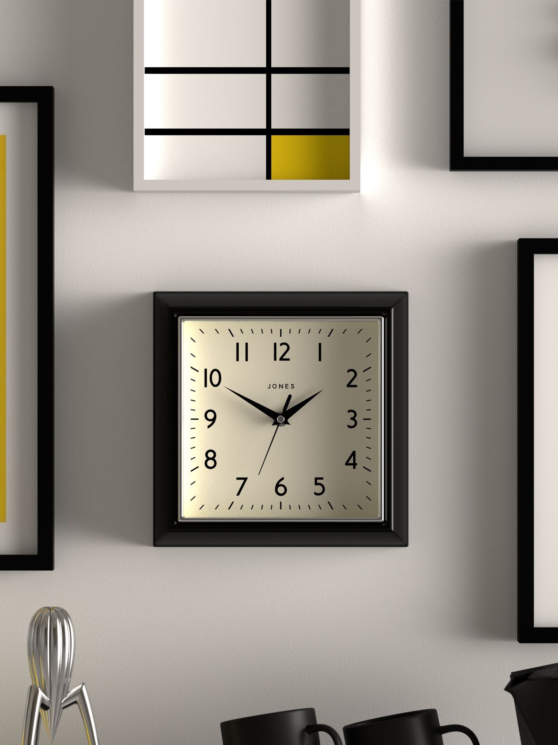 Jones Clocks Yellow A Retro Square Wall Clock