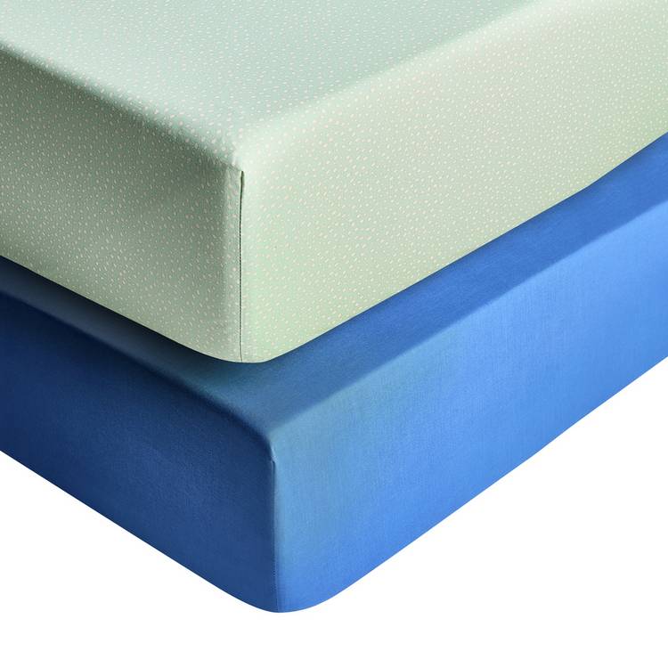 Habitat twin pack fitted sheets for toddler blue and aqua dots (British brand)