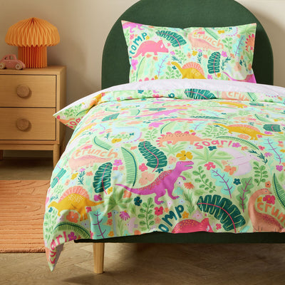 McGrocer Argos Home Dino Floral Green Kids Bedding Set - Single- Buy online at McGrocer