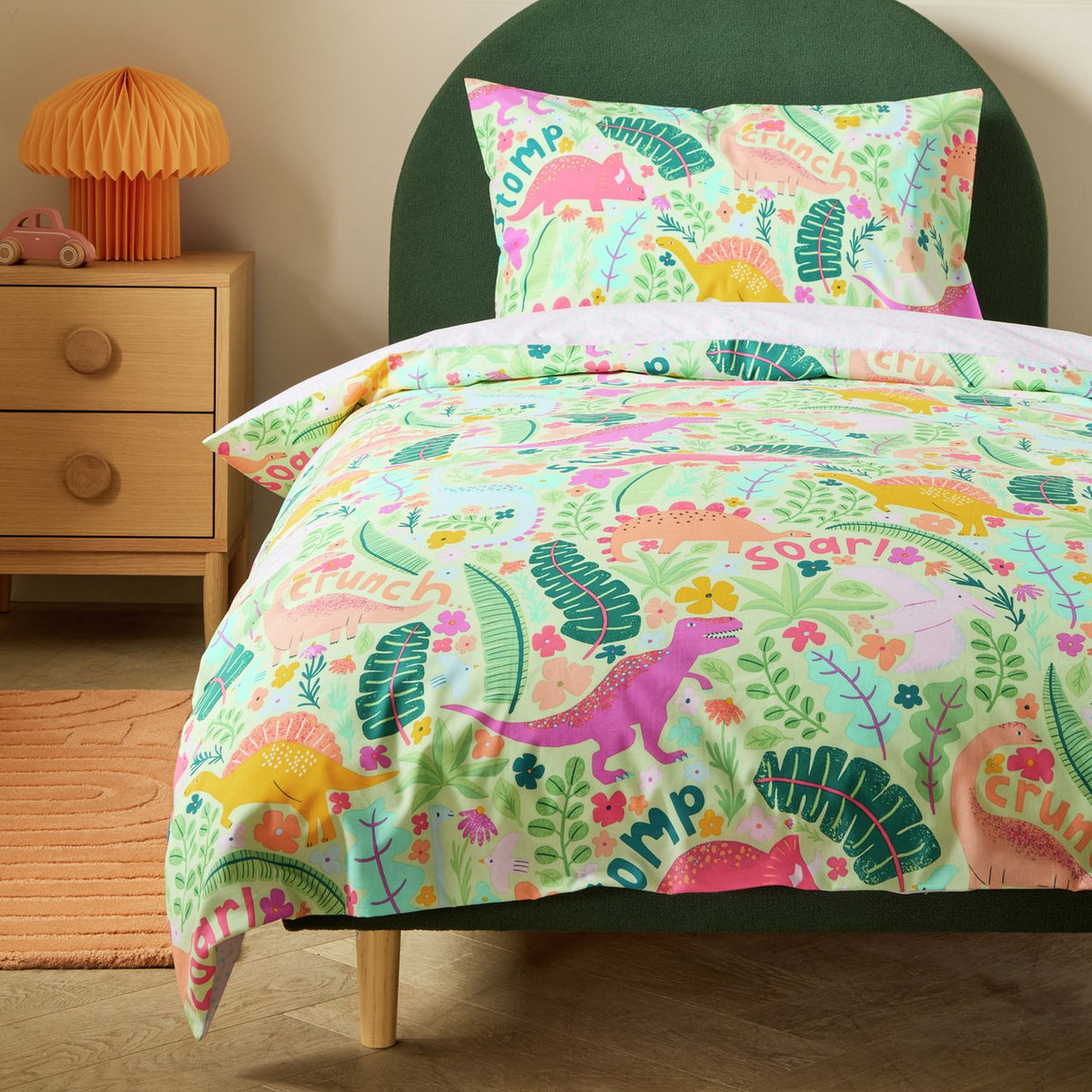 Argos Home Dino Floral Green Kids Bedding Set - Single