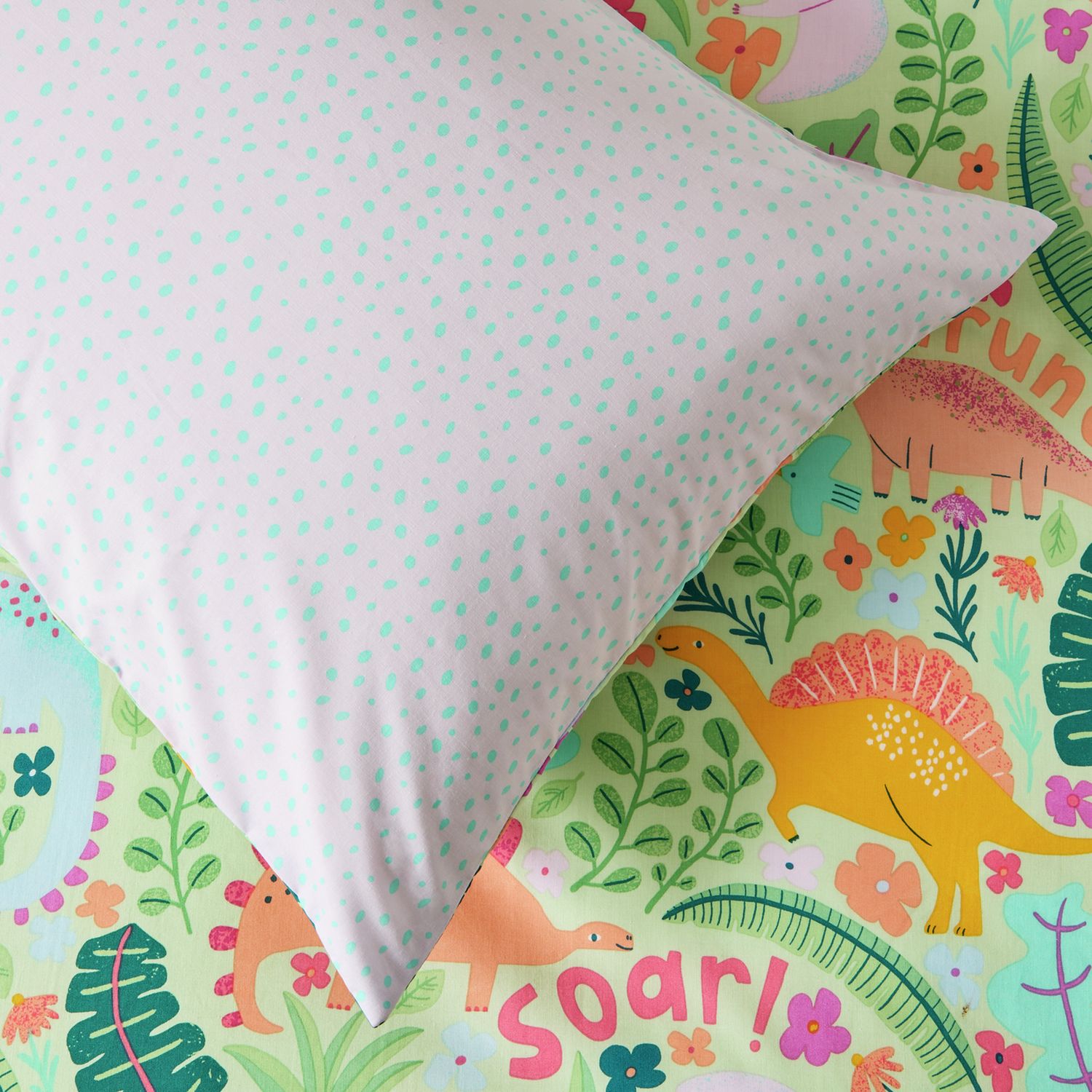 Argos Home Dino Floral Green Kids Bedding Set - Single