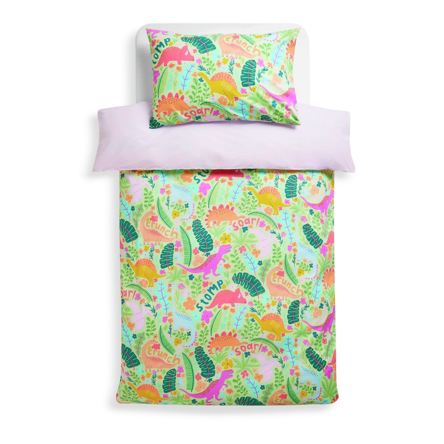 Argos Home Dino Floral Green Kids Bedding Set - Single
