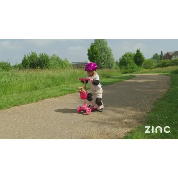 Zinc Jelly Glitter Pink Tri Scooter with light-up wheels, imported from the UK.