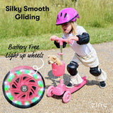 Zinc Jelly Glitter Pink Tri Scooter with light-up wheels, imported from the UK.