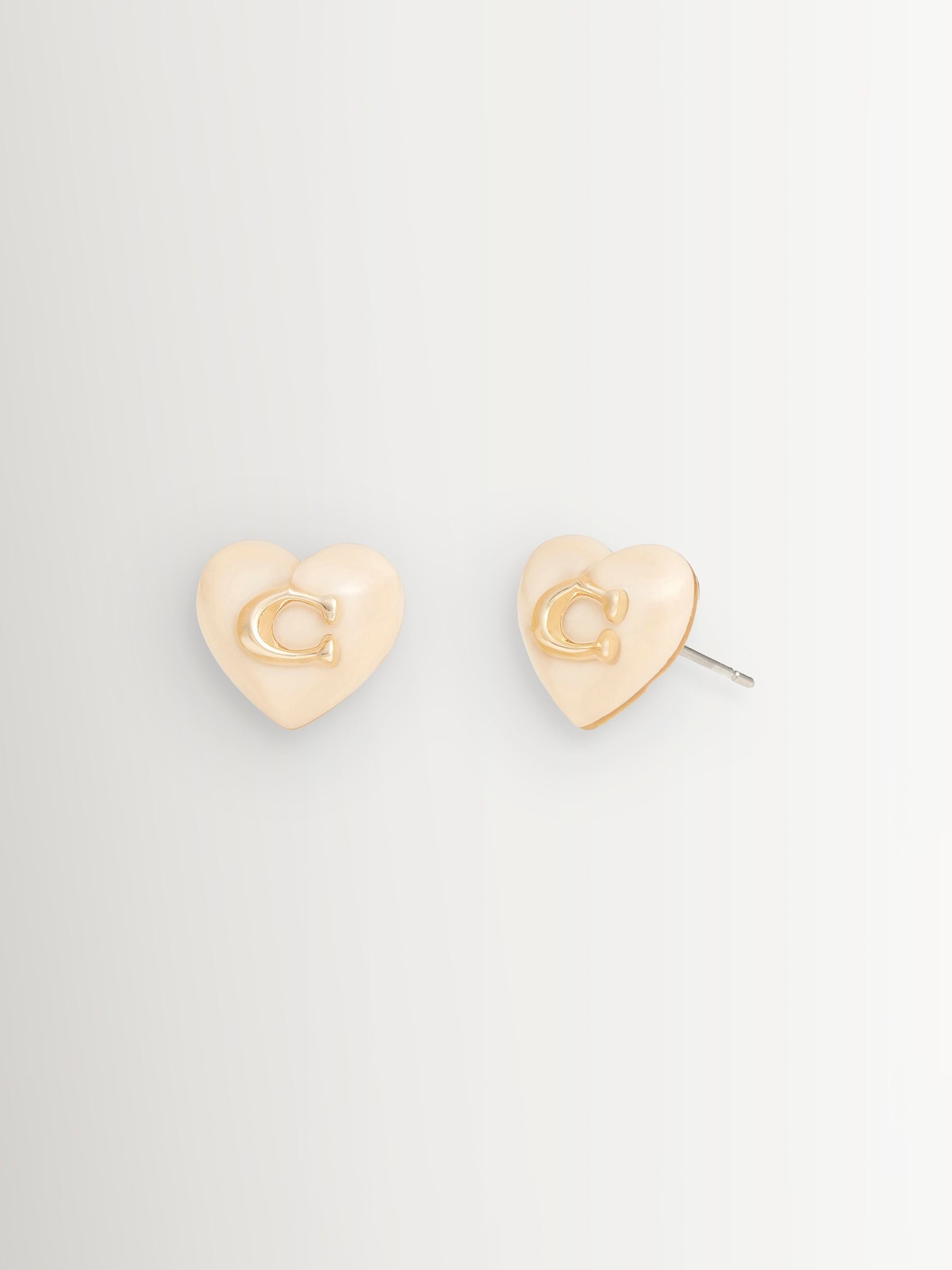 COACH Gold Tone Signature Heart Stud Earrings
