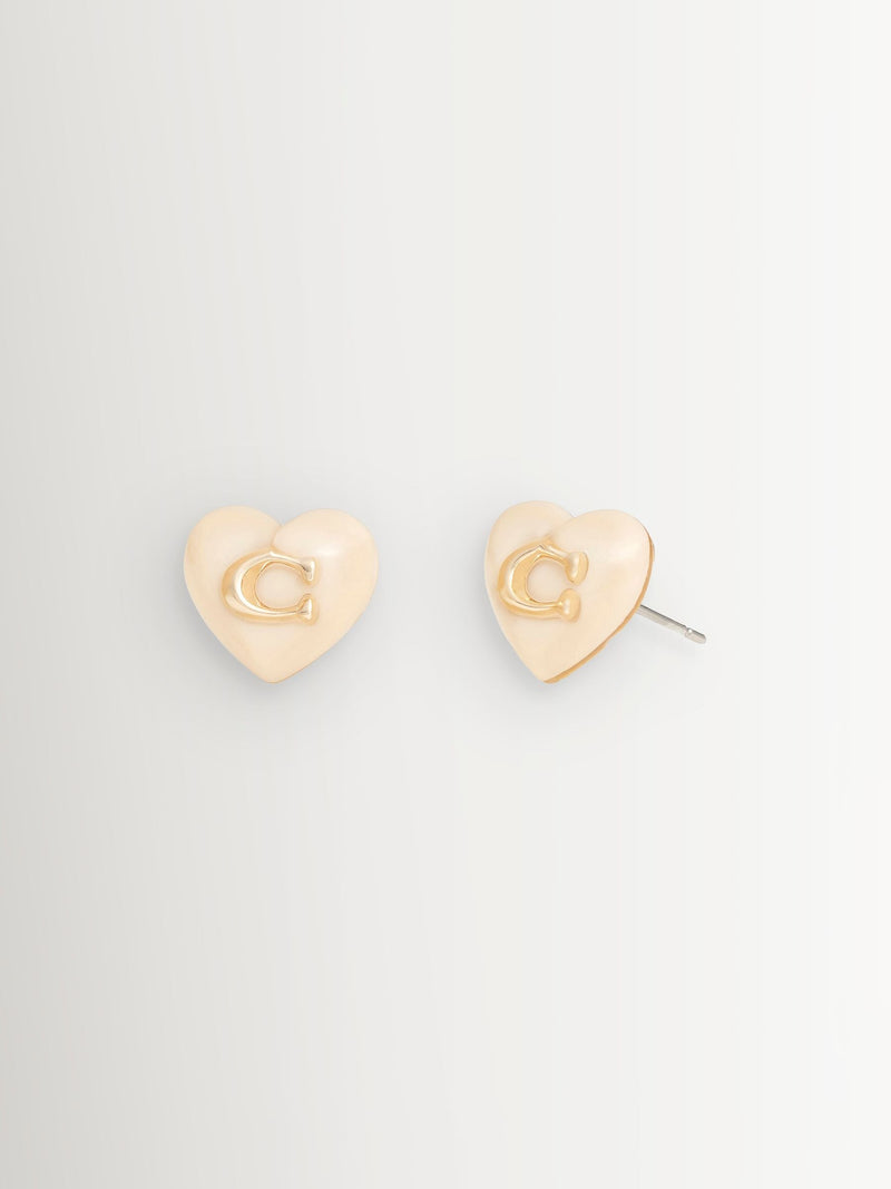 COACH Gold Tone Signature Heart Stud Earrings