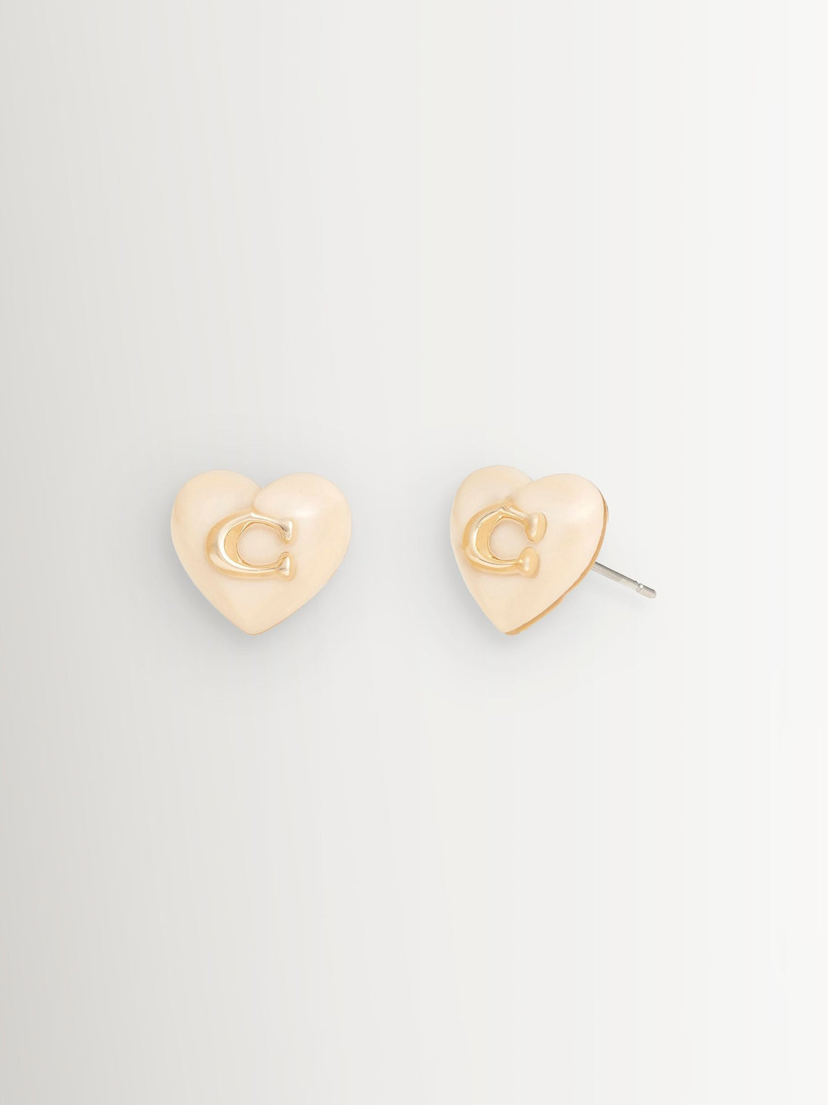 COACH Gold Tone Signature Heart Stud Earrings