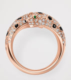 Cartier rose gold Panthère ring with diamonds, emerald, and onyx - British product
