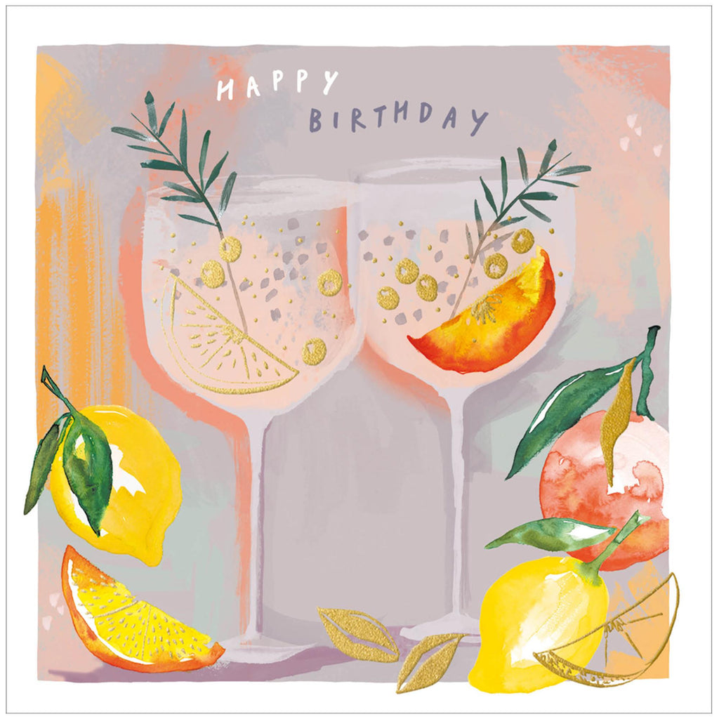 Woodmansterne Happy Birthday Card Cocktails and Lemons Greeting Card