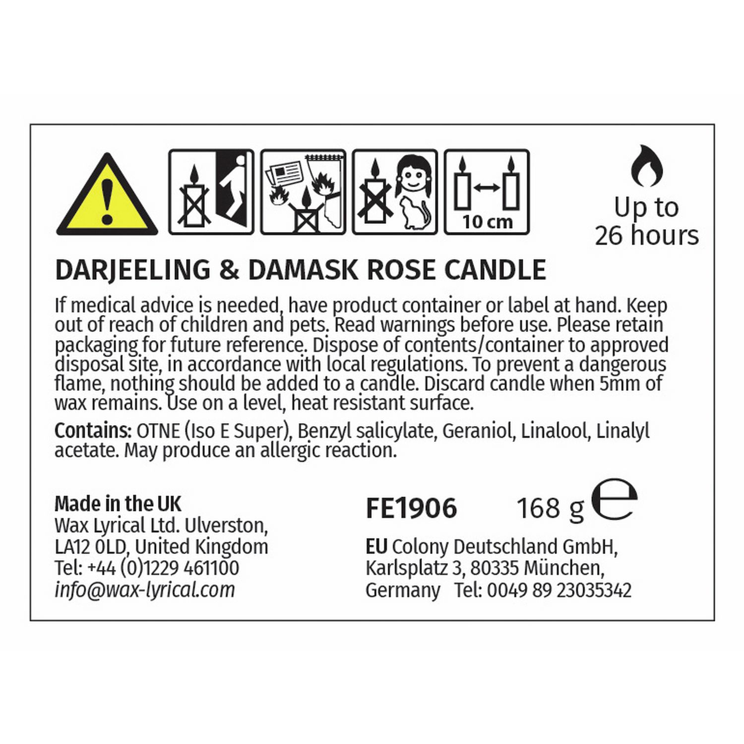 Fired Earth Darjeeling & Damask Rose singlewick candle, imported from the UK