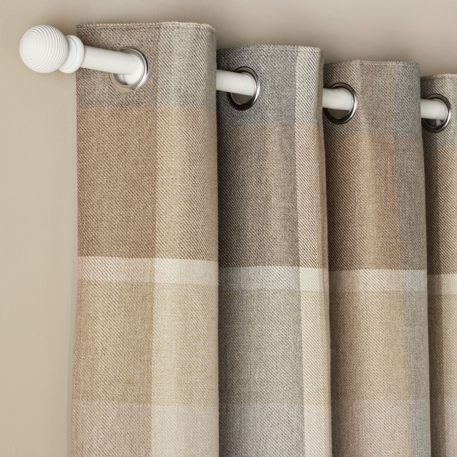 Argos Home Check Blackout Eyelet Curtains - Neutral - 168x183cm
