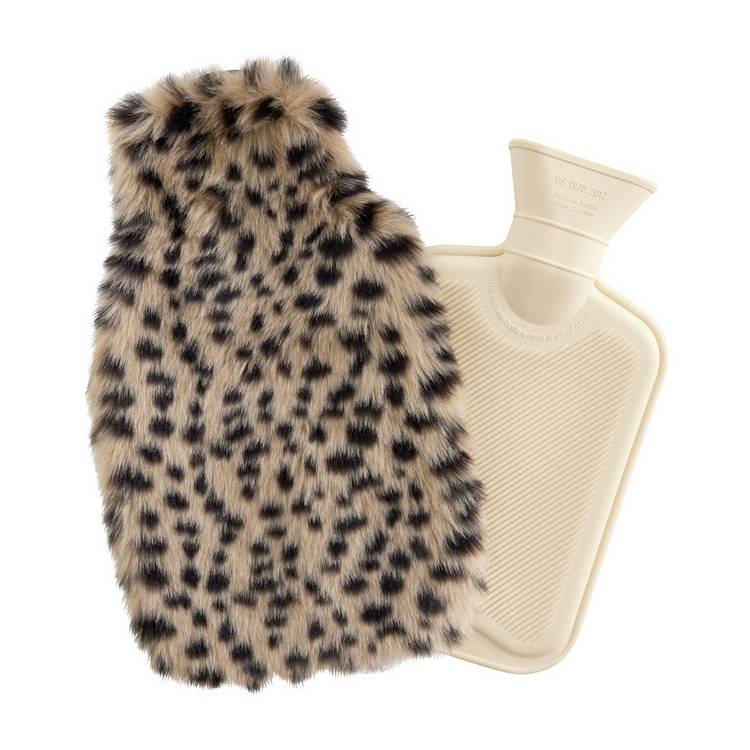 Habitat hot water bottle faux fur animal print cover 1L, UK version