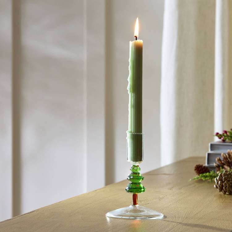 Habitat Christmas tree glass candle holder green, imported from the UK