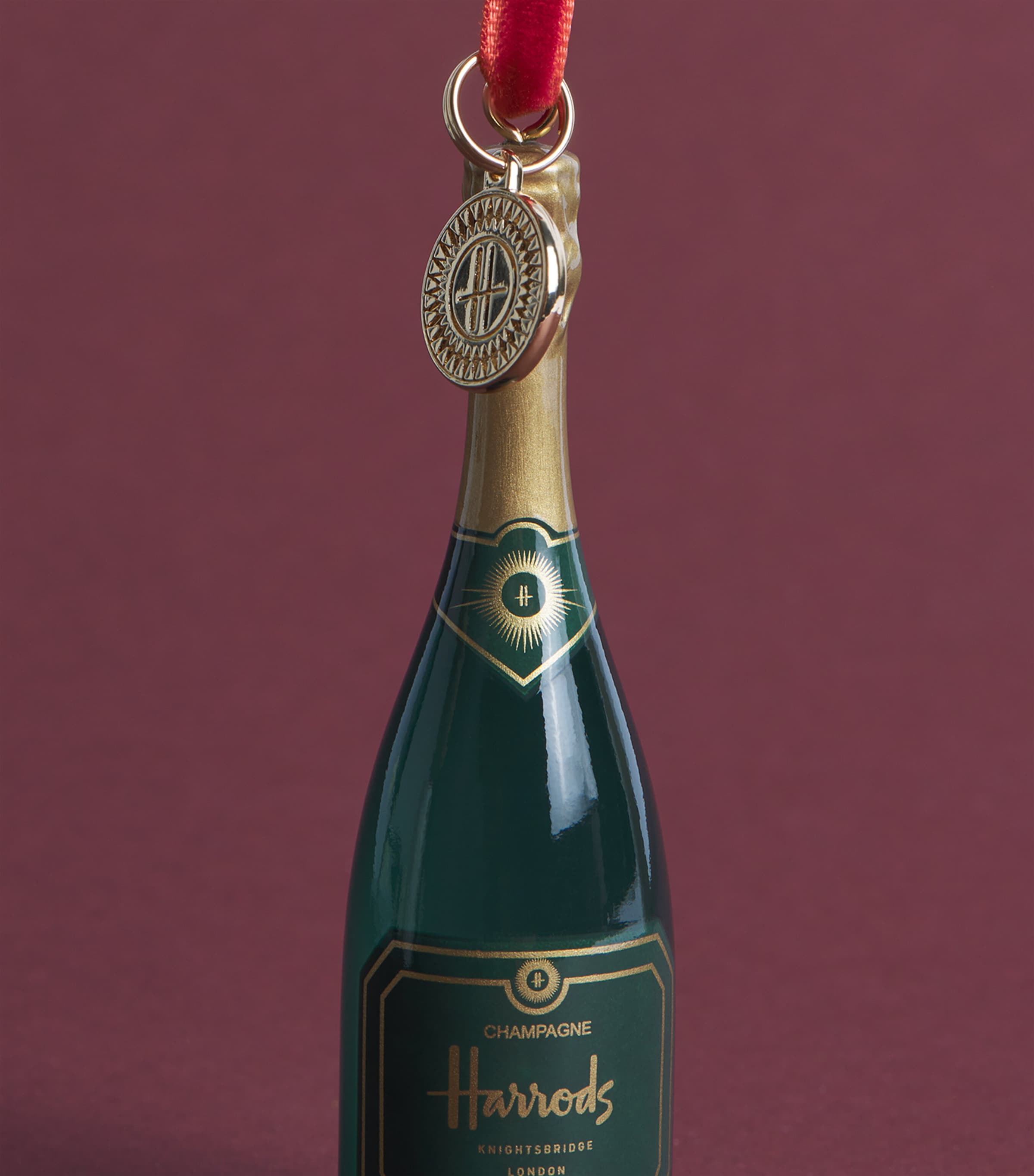 Harrods champagne bottle tree decoration 9cm, UK version