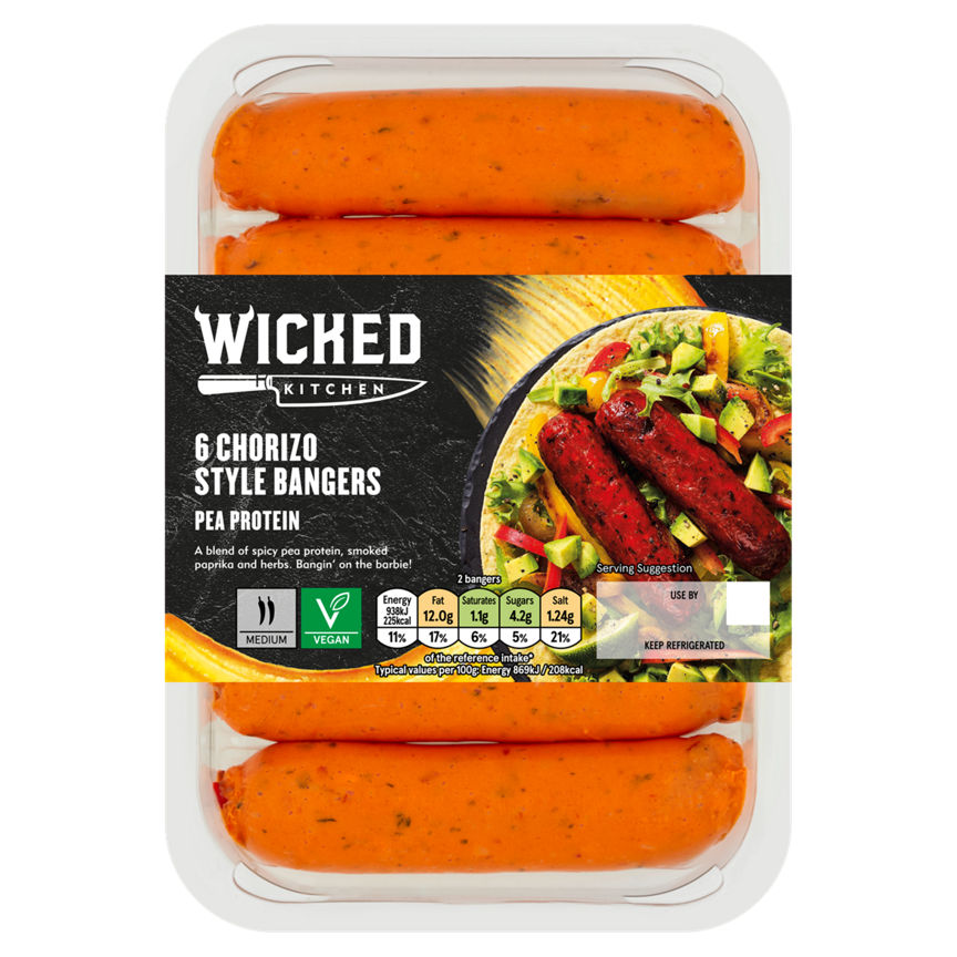 Wicked Kitchen 6 Chorizo Style Bangers 350g