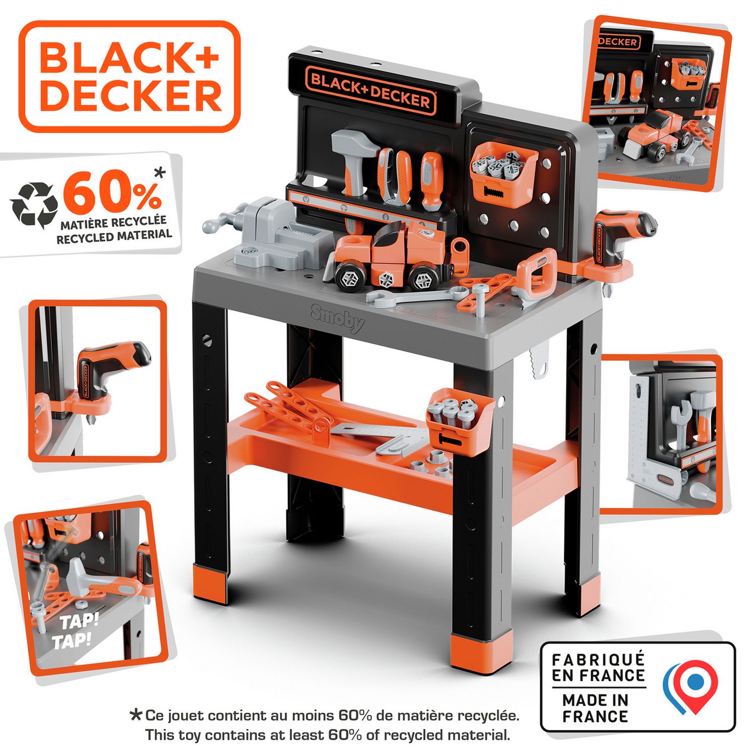 Smoby Black & Decker toy workbench with 75 accessories - British product