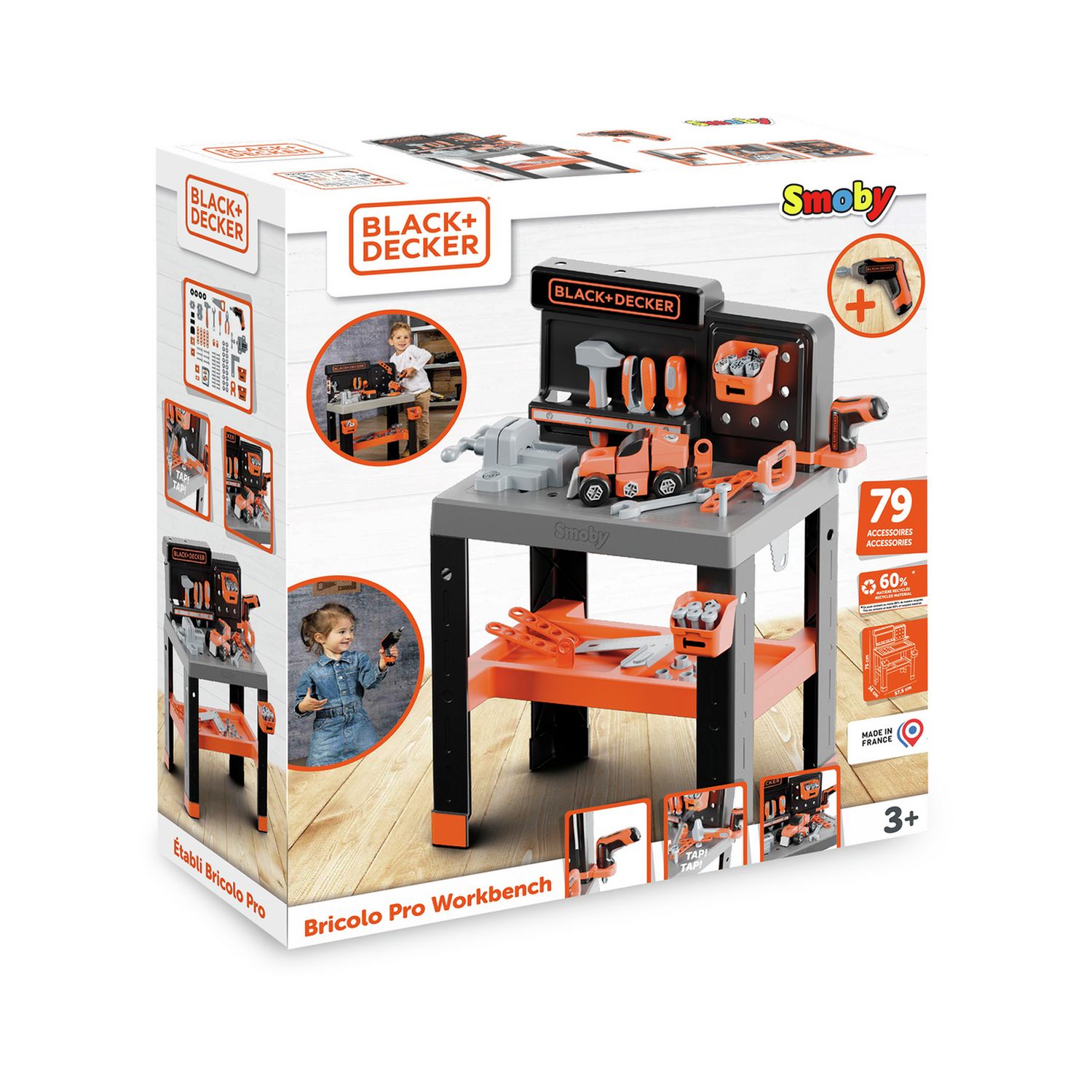 Smoby Black & Decker toy workbench with 75 accessories - British product