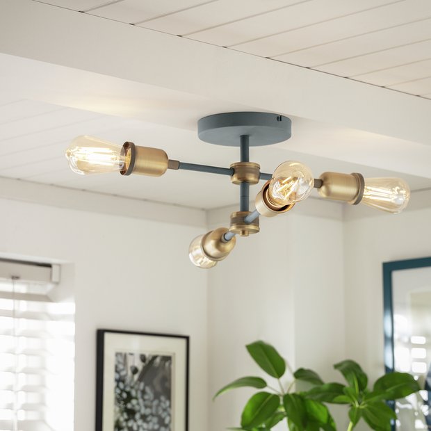 Argos Home flush ceiling light brass 4-light LED 44cm, UK version