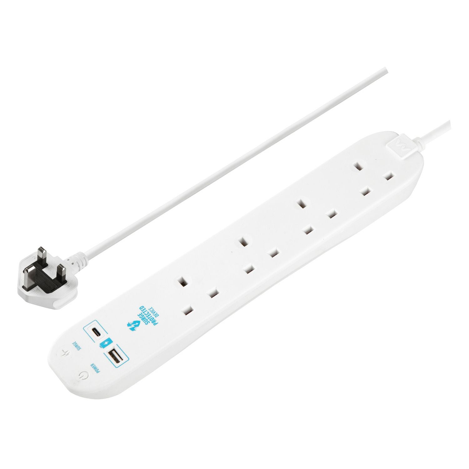 Masterplug 4 socket surge protected extension lead 2m with USB (British brand)