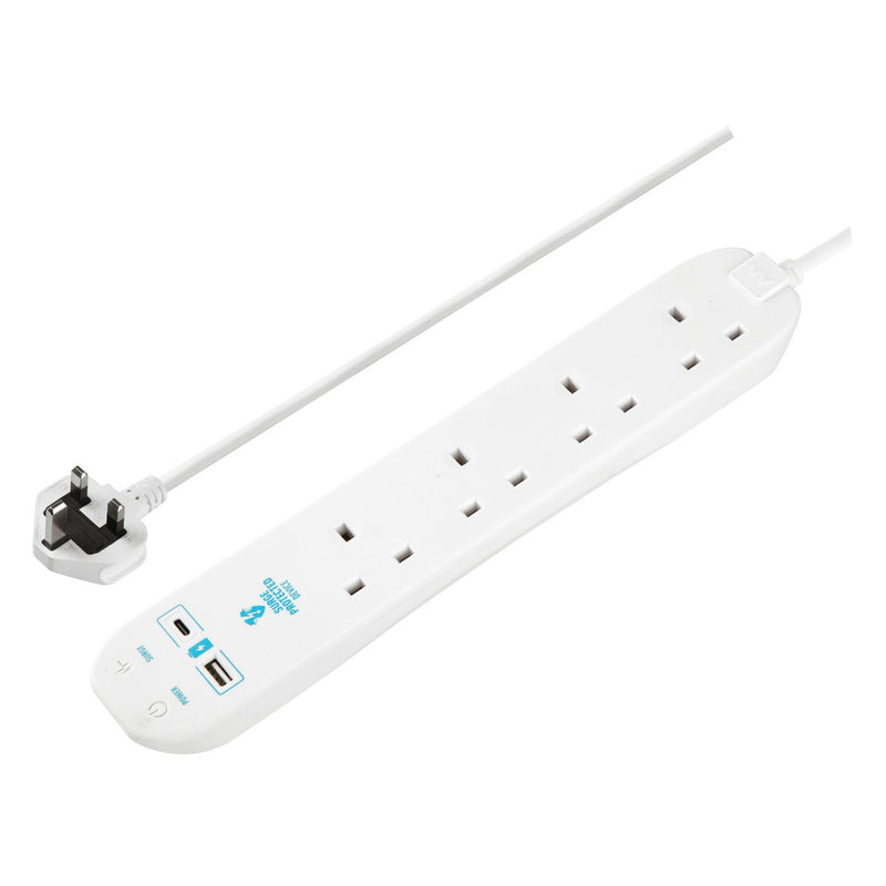 Masterplug 4 socket surge protected extension lead 2m with USB (British brand)