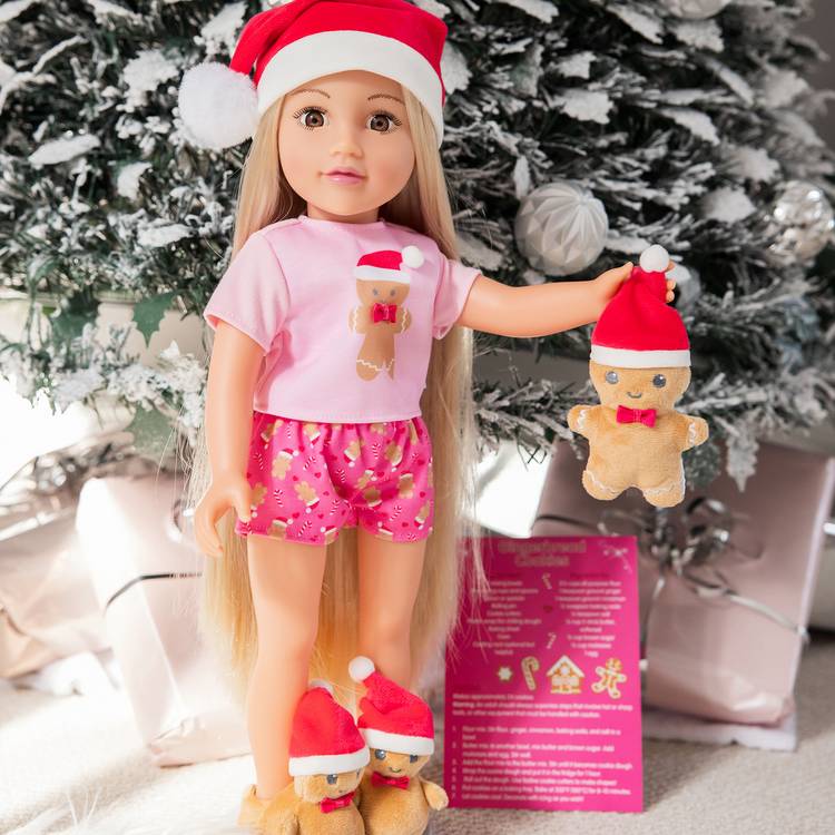 DesignAfriend Christmas doll outfit set with gingerbread design, UK version