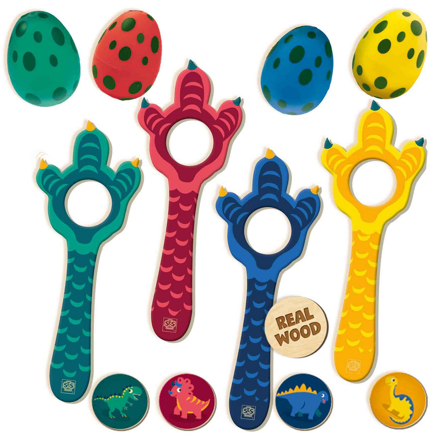 SES Creative Dino Egg Race outdoor game with wooden spoons (British brand)
