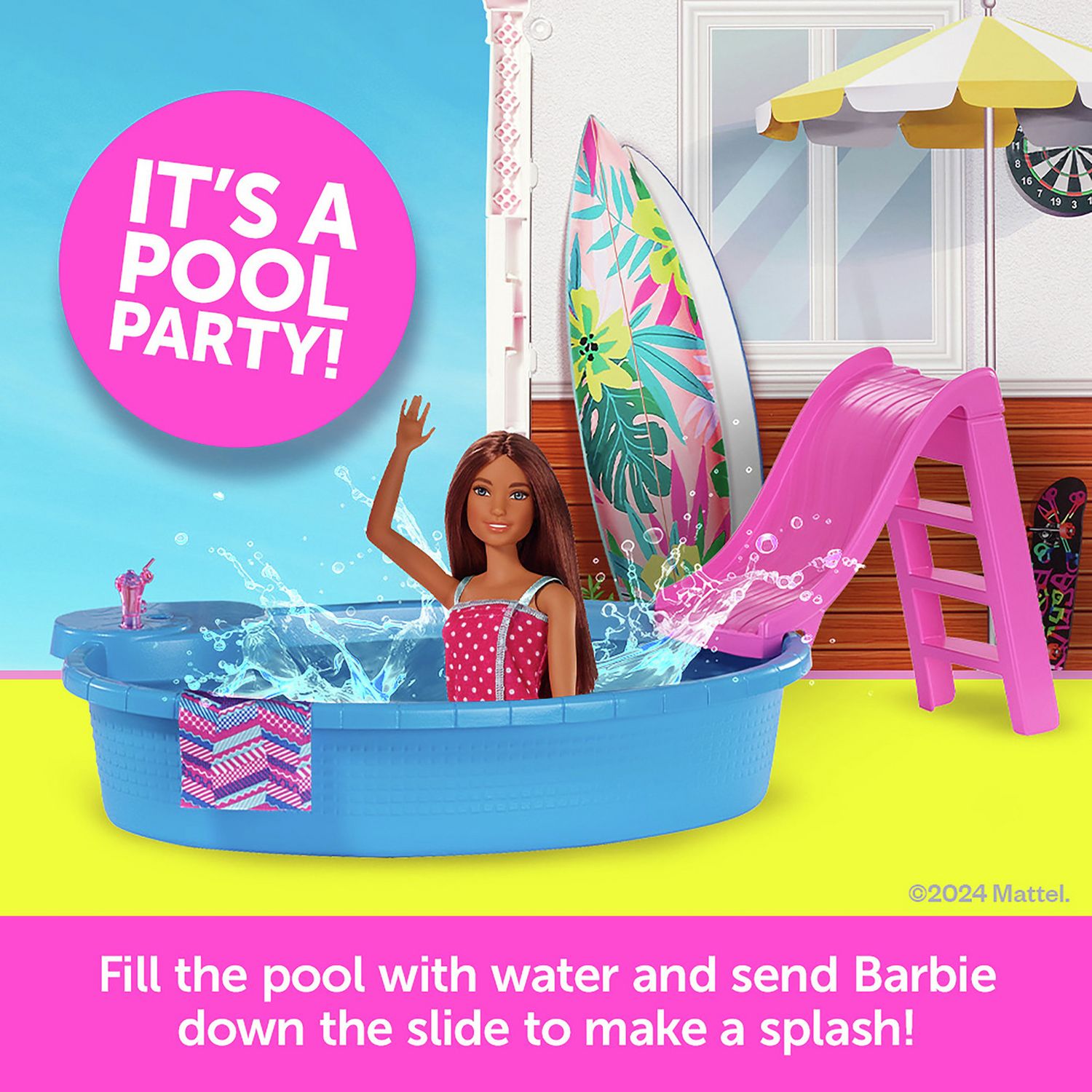 Barbie Estate Dolls House with pool slide, 3 dolls - British product
