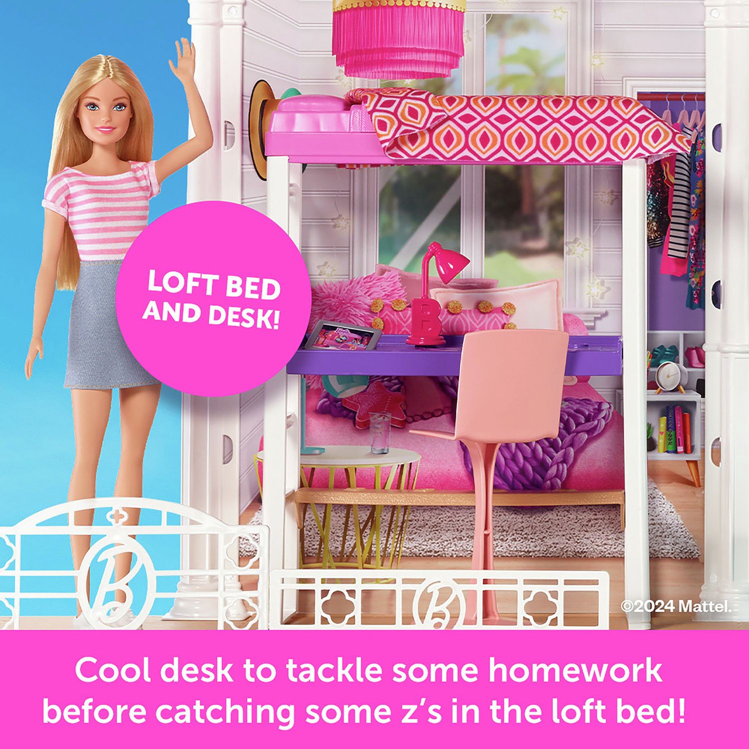 Barbie Estate Dolls House with pool slide, 3 dolls - British product