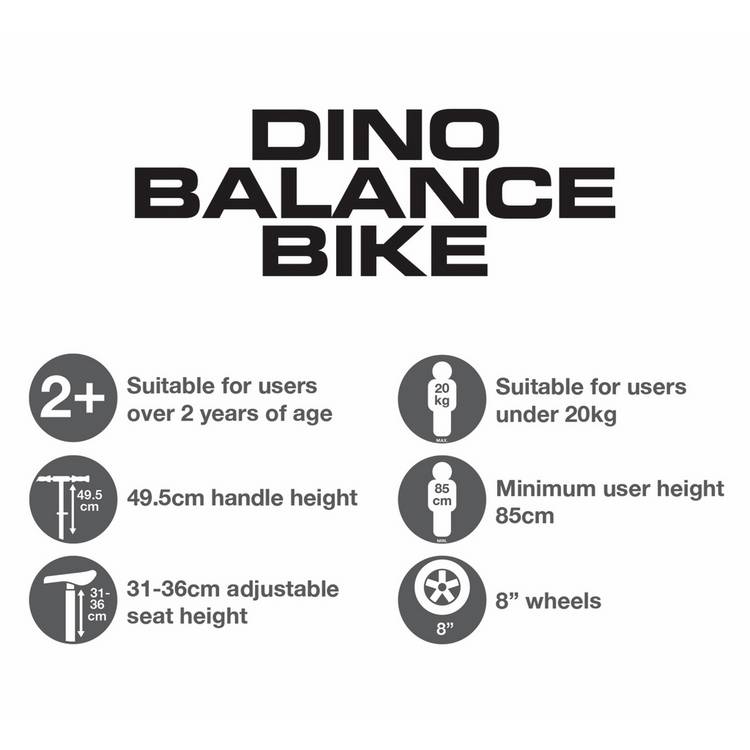 EVO Dino balance bike 8 inch with steel frame, imported from the UK