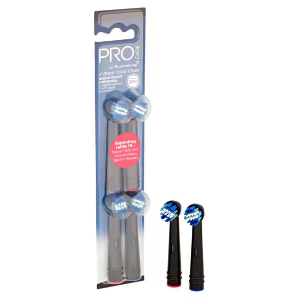 Superdrug ProCare Total Clean Black Brush Heads x4 (British brand)