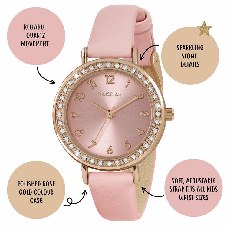 Tikkers pink polyurethane strap watch and bracelet set, UK version