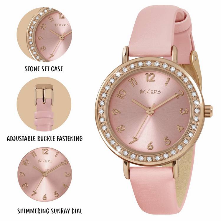 Tikkers pink polyurethane strap watch and bracelet set, UK version