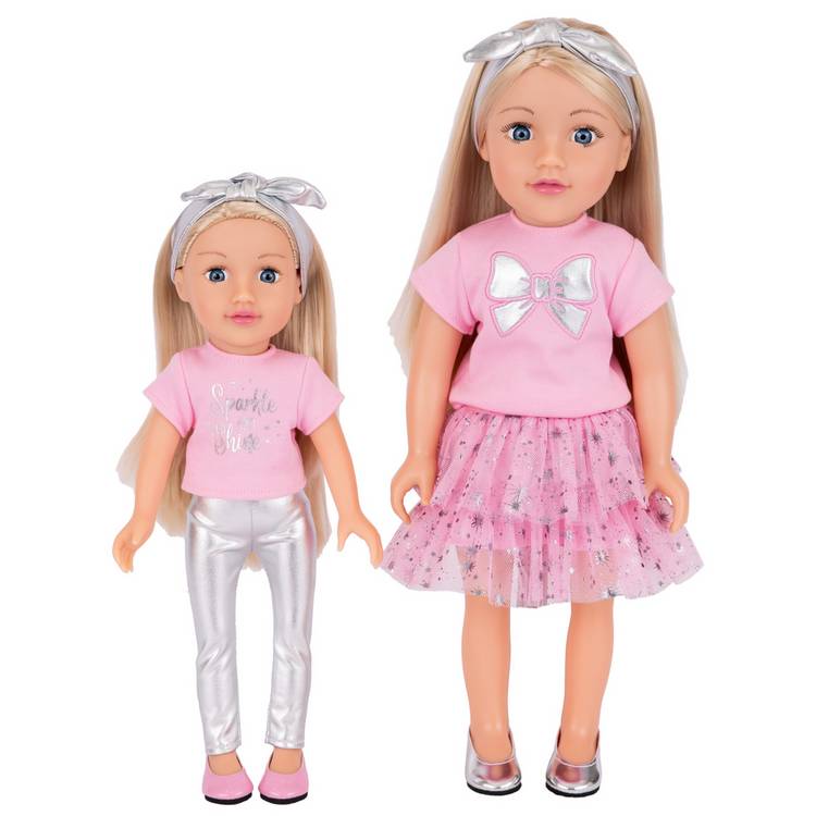 DesignAfriend 18 and 14 inch sister doll set, imported from the UK