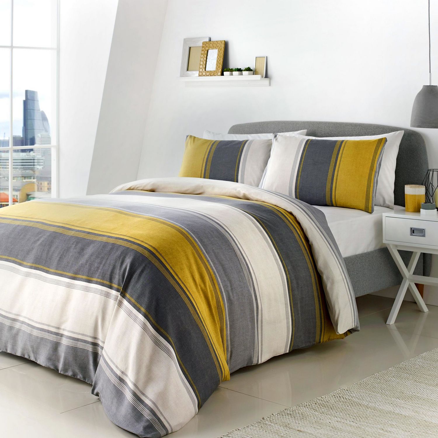 Fusion Betley Stripe Mustard Bedding Set - Double