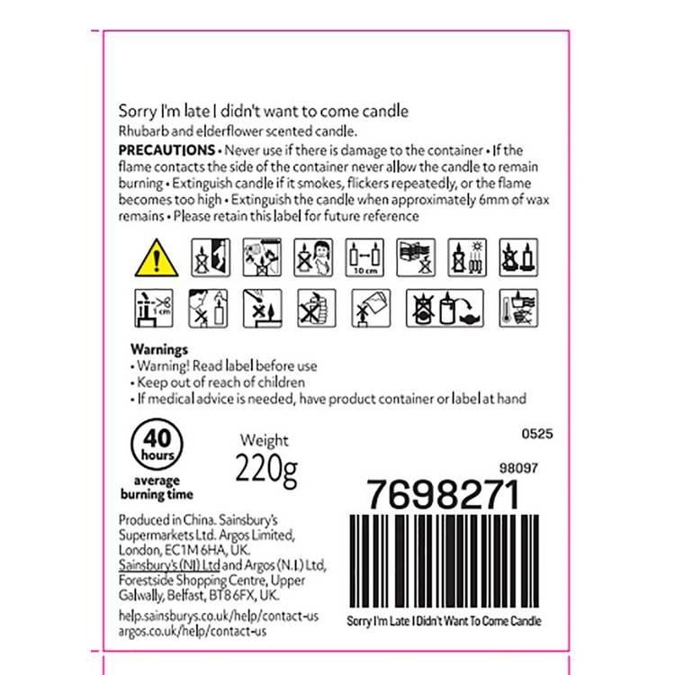 Argos Home rhubarb and elderflower singlewick candle, imported from the UK