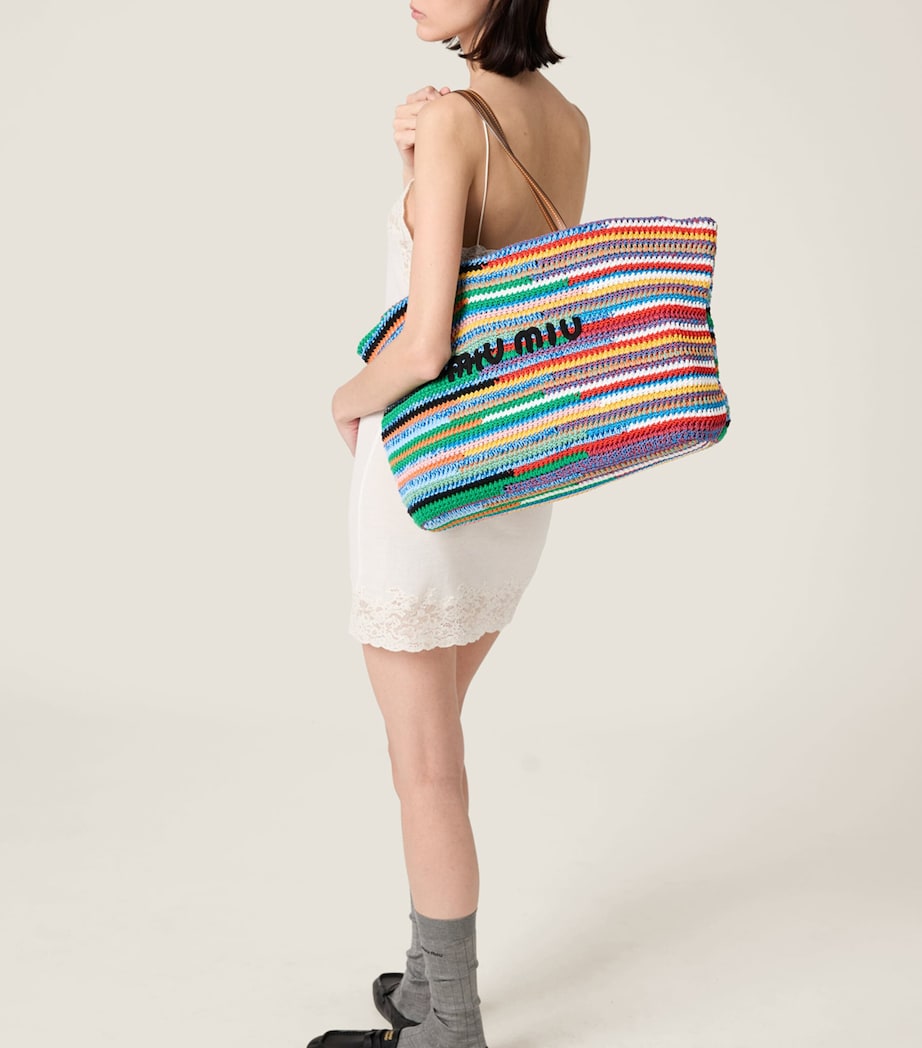Miu Miu crochet logo tote bag with leather straps - British product