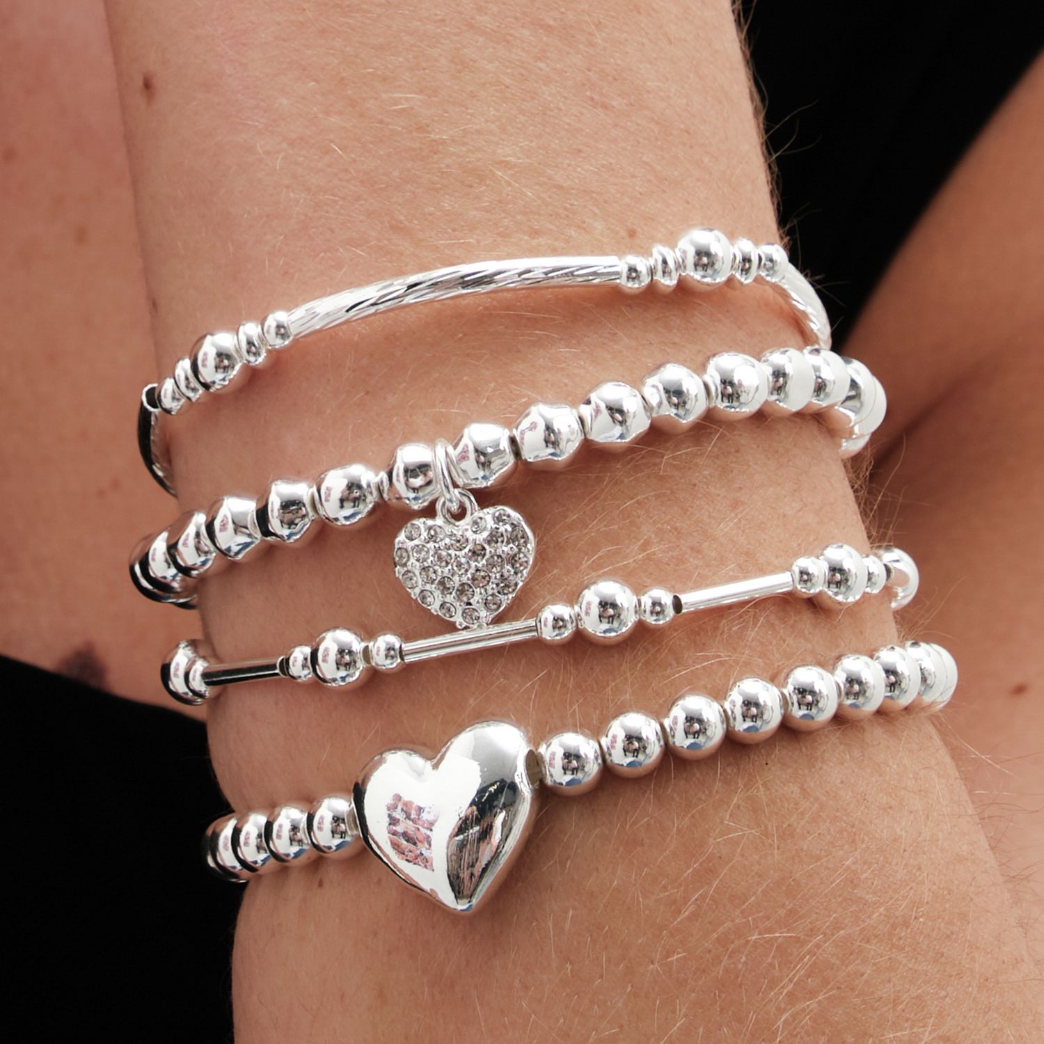 Lipsy silver heart charm stretch bracelet (British brand)