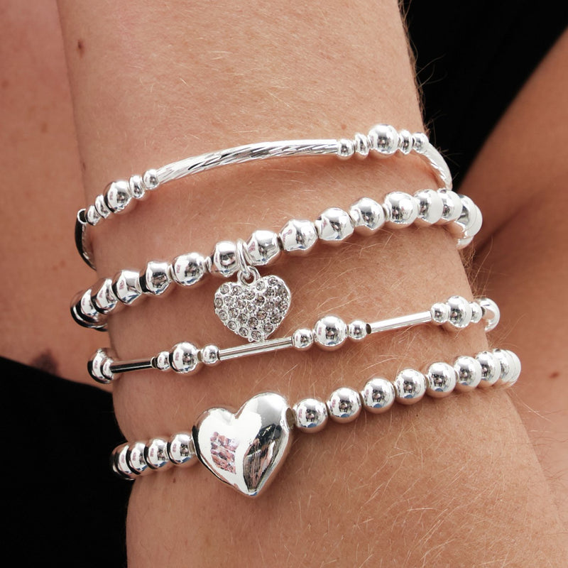 Lipsy silver heart charm stretch bracelet (British brand)