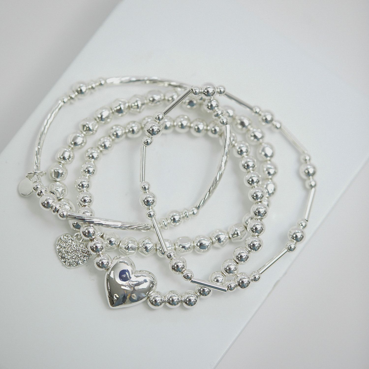 Lipsy silver heart charm stretch bracelet (British brand)